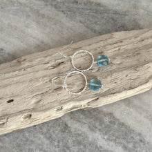 Load image into Gallery viewer, Blue Topaz Colored Quartz Crystal Earrings - Sterling silver Circle earrings with Quartz crystal squares