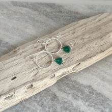 Load image into Gallery viewer, Green Onyx Earrings - Sterling silver Circle earrings with Green onyx trillion gemstone