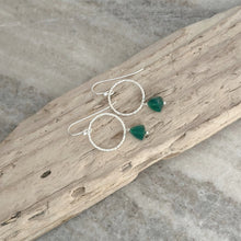 Load image into Gallery viewer, Green Onyx Earrings - Sterling silver Circle earrings with Green onyx trillion gemstone
