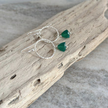 Load image into Gallery viewer, Green Onyx Earrings - Sterling silver Circle earrings with Green onyx trillion gemstone