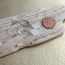 Load image into Gallery viewer, Sterling silver white sea glass earrings - silver rounded hammered oval dangles