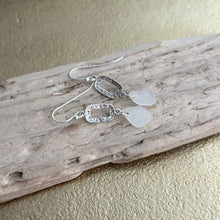Load image into Gallery viewer, Sterling silver white sea glass earrings - silver rounded hammered oval dangles