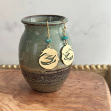 Load image into Gallery viewer, Mermaid Earrings - Gold textured brass and Teal aqua Czech glass dangle Beach earrings
