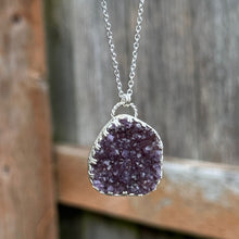 Load image into Gallery viewer, Raw Amethyst crystal druzy pendant necklace - celestial theme - sterling silver