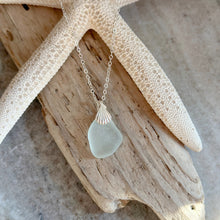 Load image into Gallery viewer, Sterling silver genuine sea glass necklace with sea shell bail