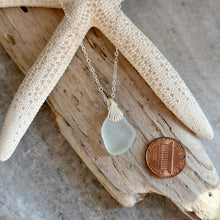 Load image into Gallery viewer, Sterling silver genuine sea glass necklace with sea shell bail