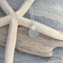 Load image into Gallery viewer, Sterling silver genuine sea glass necklace with sea shell bail