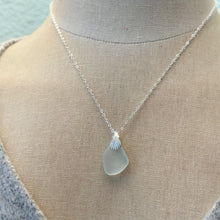 Load image into Gallery viewer, Sterling silver genuine sea glass necklace with sea shell bail