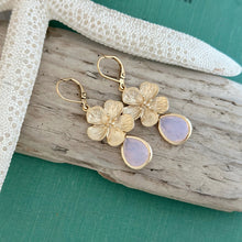 Load image into Gallery viewer, Cherry Blossom Earrings - Gold and Pale purple opal glass long dangle earrings