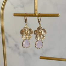 Load image into Gallery viewer, Cherry Blossom Earrings - Gold and Pale purple opal glass long dangle earrings