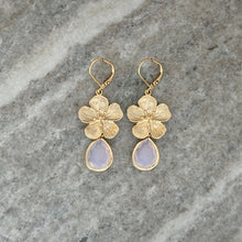 Load image into Gallery viewer, Cherry Blossom Earrings - Gold and Pale purple opal glass long dangle earrings