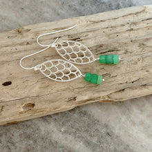 Load image into Gallery viewer, Chrysoprase Mermaid Scale Earrings - Sterling silver marquise shape earrings with green gemstones