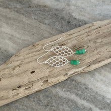 Load image into Gallery viewer, Chrysoprase Mermaid Scale Earrings - Sterling silver marquise shape earrings with green gemstones