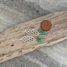 Load image into Gallery viewer, Chrysoprase Mermaid Scale Earrings - Sterling silver marquise shape earrings with green gemstones