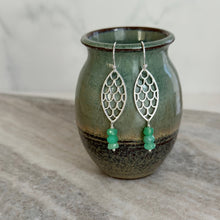 Load image into Gallery viewer, Chrysoprase Mermaid Scale Earrings - Sterling silver marquise shape earrings with green gemstones