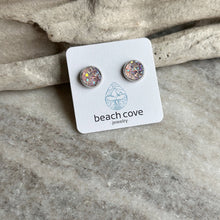 Load image into Gallery viewer, Faux druzy stud earrings - Sparkly pale pink resin stainless steel studs 8mm