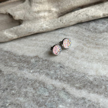 Load image into Gallery viewer, Faux druzy stud earrings - Sparkly pale pink resin stainless steel studs 8mm