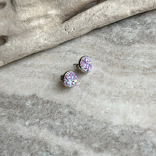 Load image into Gallery viewer, Faux druzy stud earrings - Sparkly purple resin stainless steel studs 8mm