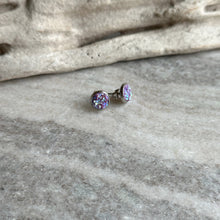 Load image into Gallery viewer, Faux druzy stud earrings - Sparkly purple resin stainless steel studs 8mm