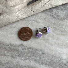 Load image into Gallery viewer, Faux druzy stud earrings - Sparkly purple resin stainless steel studs 8mm