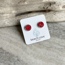 Load image into Gallery viewer, Faux druzy stud earrings - Scarlet Red resin stainless steel studs 8mm