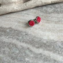 Load image into Gallery viewer, Faux druzy stud earrings - Scarlet Red resin stainless steel studs 8mm
