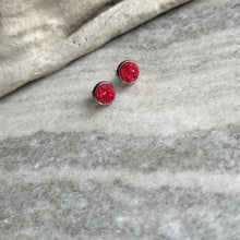 Load image into Gallery viewer, Faux druzy stud earrings - Scarlet Red resin stainless steel studs 8mm