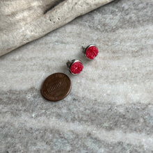 Load image into Gallery viewer, Faux druzy stud earrings - Scarlet Red resin stainless steel studs 8mm