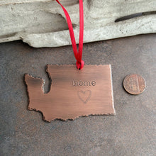 Load image into Gallery viewer, Washington State Ornament - Rustic Copper Christmas Tree Ornament - Home with heart