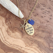 Load image into Gallery viewer, Starfish necklace - it matters to this one quote necklace - Teacher gift idea from student gold or silver stainless steel with sea glass