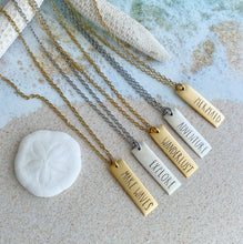 Load image into Gallery viewer, Gold or silver word bar necklace - Gift for friend - beach necklace - stainless steel and pewter