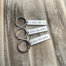 Load image into Gallery viewer, I love you keychain - aluminum silver Keychain - Valentine's Day Gift Idea for him - Choice of one