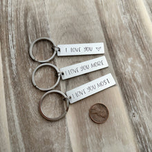 Load image into Gallery viewer, I love you keychain - aluminum silver Keychain - Valentine's Day Gift Idea for him - Choice of one