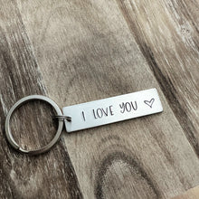 Load image into Gallery viewer, I love you keychain - aluminum silver Keychain - Valentine's Day Gift Idea for him - Choice of one