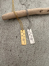Load image into Gallery viewer, Gold or silver dandelion bar necklace - Gift for friend - make a wish necklace - stainless steel and pewter