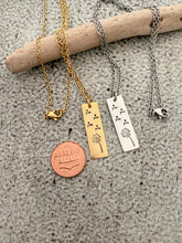 Load image into Gallery viewer, Gold or silver dandelion bar necklace - Gift for friend - make a wish necklace - stainless steel and pewter