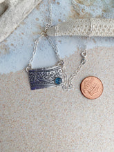 Load image into Gallery viewer, Sterling silver rectangle wave pendant with teal Kyanite stone