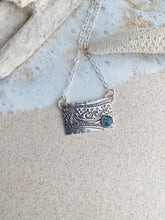 Load image into Gallery viewer, Sterling silver rectangle wave pendant with teal Kyanite stone