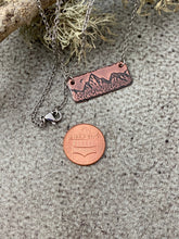 Load image into Gallery viewer, Copper Mountain range bar necklace with moon and stainless steel chain - mixed metal