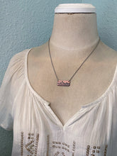 Load image into Gallery viewer, Copper Mountain range bar necklace with moon and stainless steel chain - mixed metal