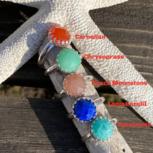 Load image into Gallery viewer, Candy Gem Sterling silver ring - Gemstone ring in crown setting - Carnelian, Chrysoprase, Peach Moonstone, Lapis or Amazonite