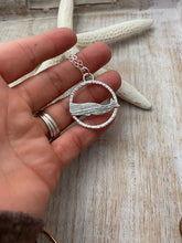 Load image into Gallery viewer, Whale necklace with modern textured circle necklace - fine silver with sterling silver chain - beach jewelry