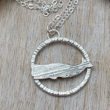 Load image into Gallery viewer, Whale necklace with modern textured circle necklace - fine silver with sterling silver chain - beach jewelry