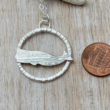 Load image into Gallery viewer, Whale necklace with modern textured circle necklace - fine silver with sterling silver chain - beach jewelry