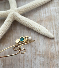 Load image into Gallery viewer, Beach charm bracelet - gold tone bronze hook loop bracelet with anchor and compass charm, teal glass charm and pearl, nautical jewelry - Beach Cove Jewelry