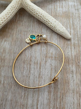 Load image into Gallery viewer, Beach charm bracelet - gold tone bronze hook loop bracelet with anchor and compass charm, teal glass charm and pearl, nautical jewelry - Beach Cove Jewelry