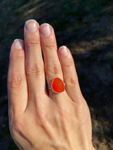 Load image into Gallery viewer, Carnelian Ring - Sterling silver with patterned band - US Size 6 - Orange gemstone Faceted rose cut ring