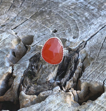 Load image into Gallery viewer, Carnelian Ring - Sterling silver with patterned band - US Size 6 - Orange gemstone Faceted rose cut ring