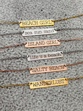 Load image into Gallery viewer, Engraved Personalized word quote bar necklace - Stainless steel silver, rose gold, gold - gift for her - custom word - horizontal bar