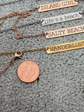 Load image into Gallery viewer, Engraved Personalized word quote bar necklace - Stainless steel silver, rose gold, gold - gift for her - custom word - horizontal bar
